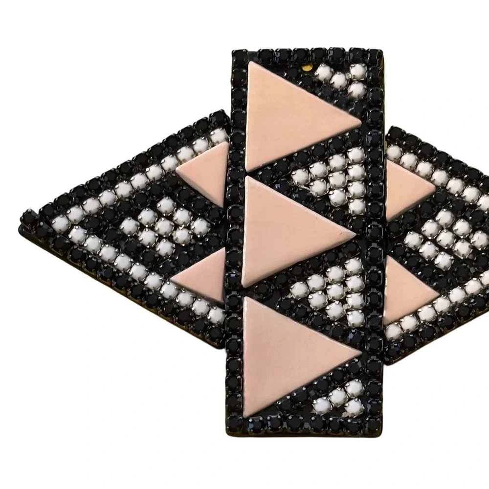 Roxanne‎ Assoulin Geometric Art Deco Statement Brooch Black White Pink Crystal